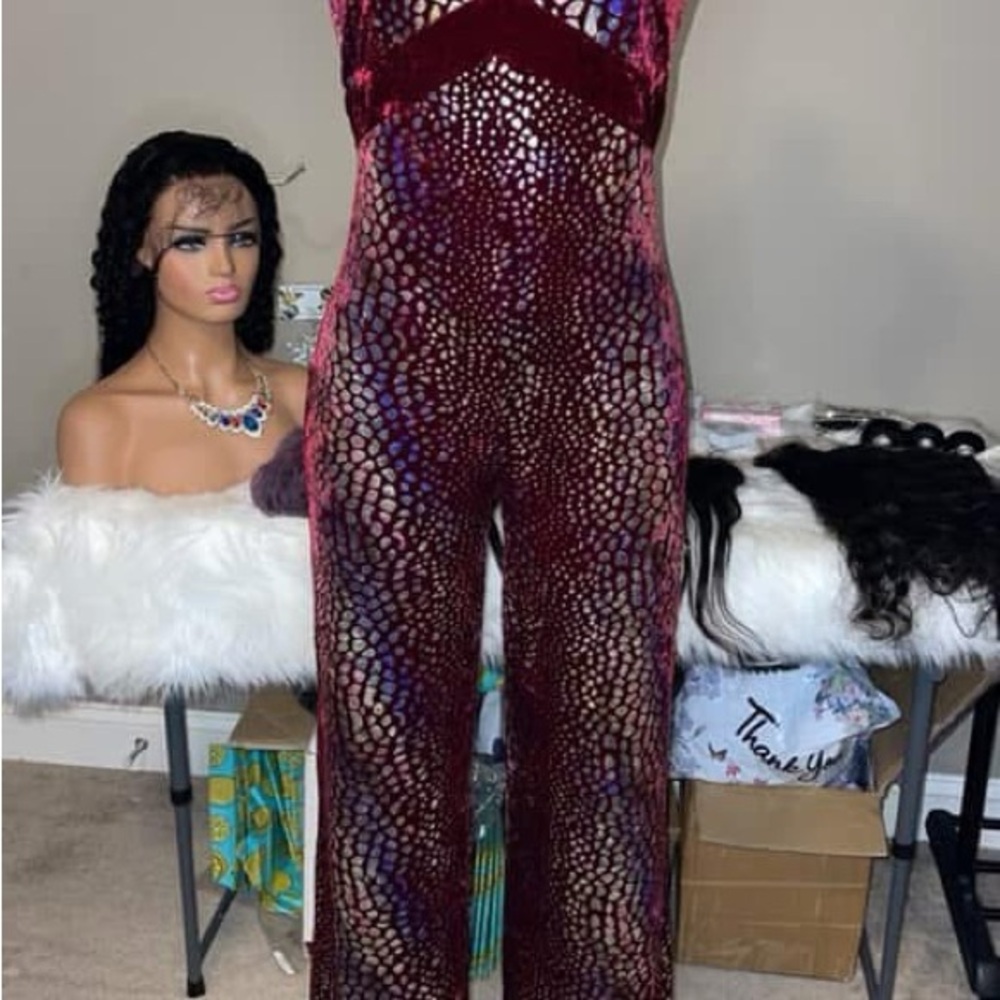 Elegant Velvet Jumpsuit in Red and Purple